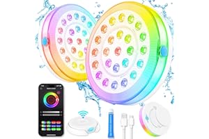 VIDOME Rechargeable Submersible Pool Lights - Waterproof Underwater Pool Lights Charging Battery Operated Remote Controlled 16 Color Changing Hot Tub Lights with Magnet for Pool Pond (APP 2 Set)