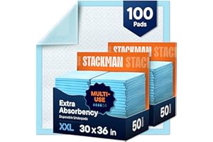 STACK MAN Chucks Pads Disposable Adult Underpads [100-Pack] 30"x36" XXL Extra-Large Super-Absorbent Incontinence Bed Pads – Mattress Protector Pee Pads for Adults, Kids & Pets – Bed Protection & Training