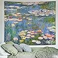 Avinyl Monet Waterlily Wall Tapestry, Green Floral Plant Art Poster for Bedroom Girls Boys, Small Nature Flower Pond Wall Hanging, Watercolor Tapestries for Living Room Dorm Decor 39in X 51in