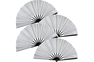 SIISSAPEKSID 4 PCS Boots on The Ground Fan, Clap Fans for Line Dancing, 13" Glitter Large Rave Fans,Folding Clack Handheld Foldable Hand Fan for Dance, EDM Music Festivals & Parties(Silvery)