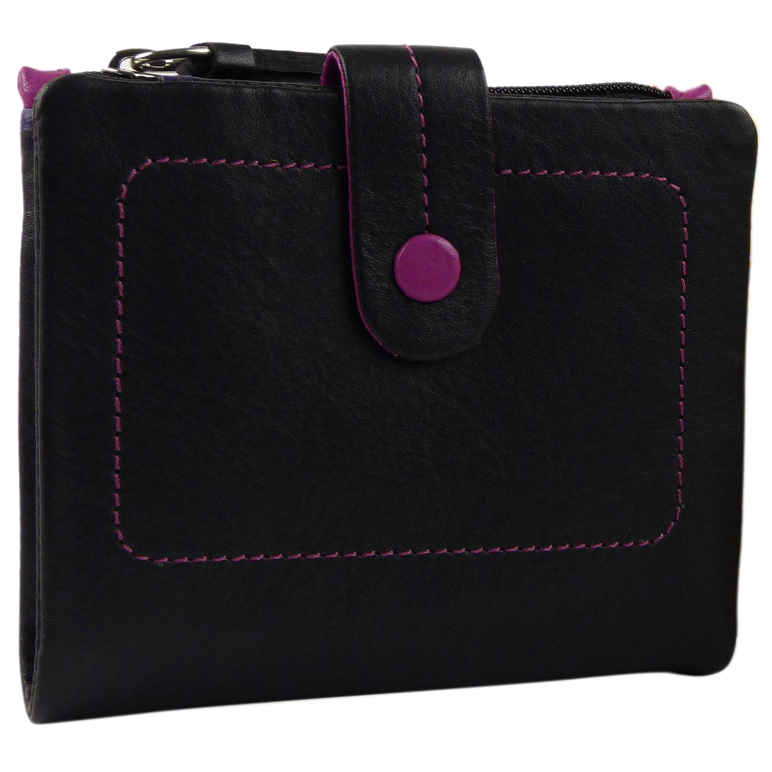 Ladies Leather Soft Small Tabbed Bi-Fold Purse/Wallet by Visconti; Mimi Gift Box (Black Multi)