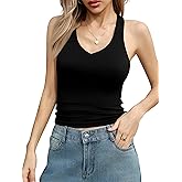 Laughido Women's Double Lined Tank Tops V Neck Sleeveless Racer Back Slim Fit Outfit Summer Basic Clothes