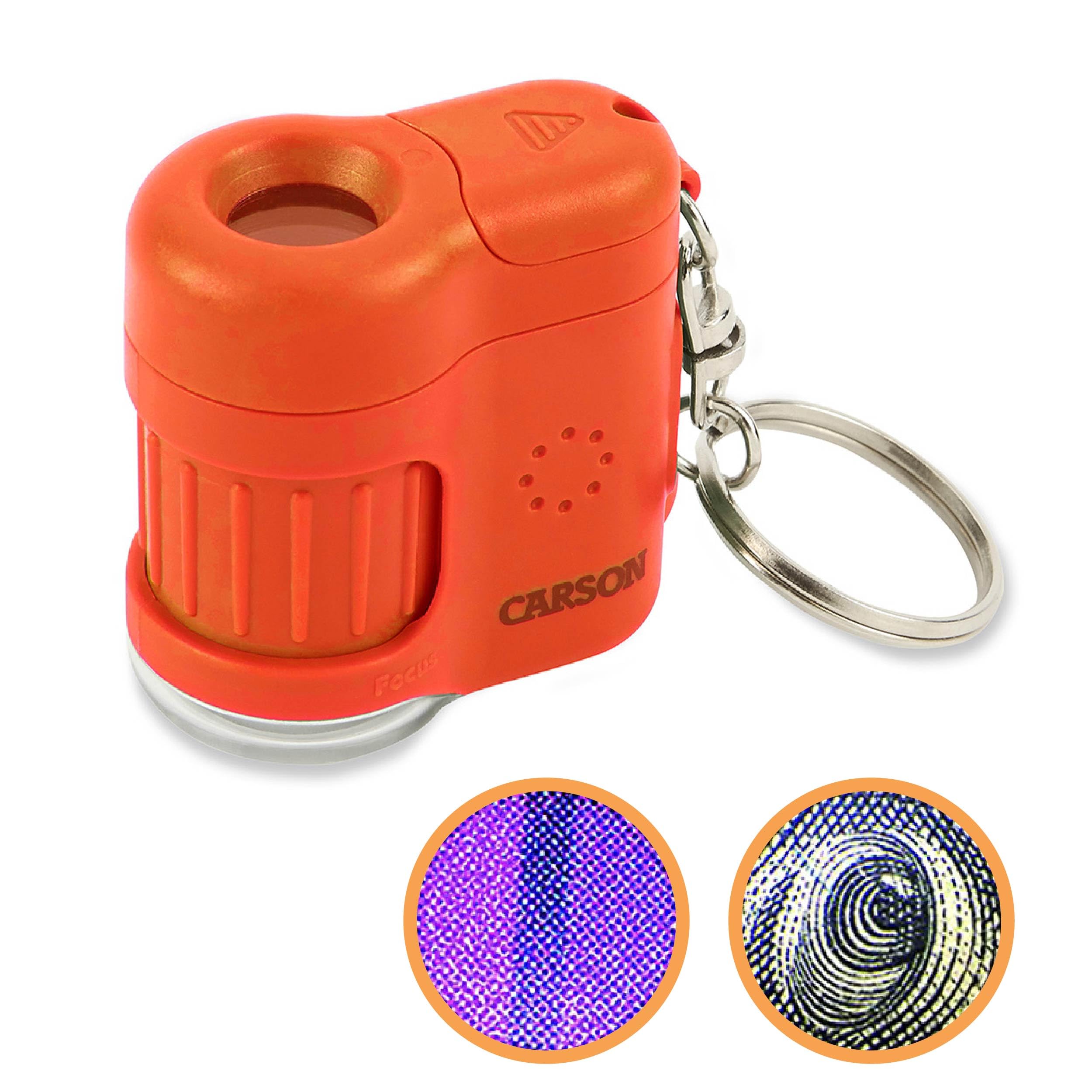 Carson MM-280O MicroMini LED Lighted 20x Pocket Microscope with Built-In UV Light and LED Flashlight - Orange