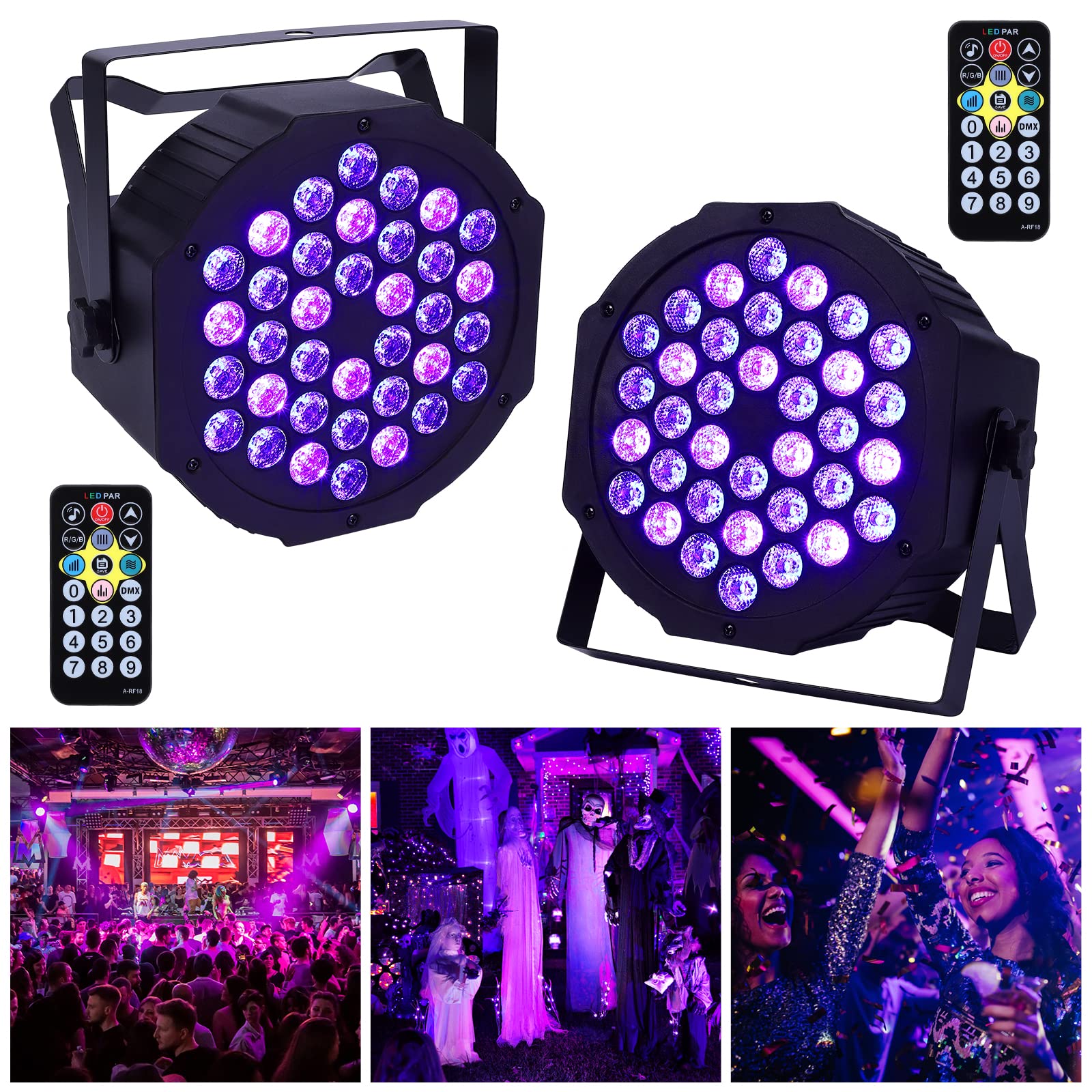 Litake UV Stage Lights, 2 Pack Black Light Par Can Lights 36 LED Remote& DMX512 Control for Halloween Christmas Disco Party Club KTV Wedding