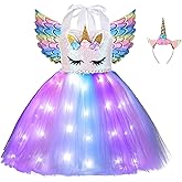 Davsolly Unicorn Costume for Girls Led Light Up Unicorn Princess Tutu Outfit for Halloween Dress Up Birthday Christmas Gifts
