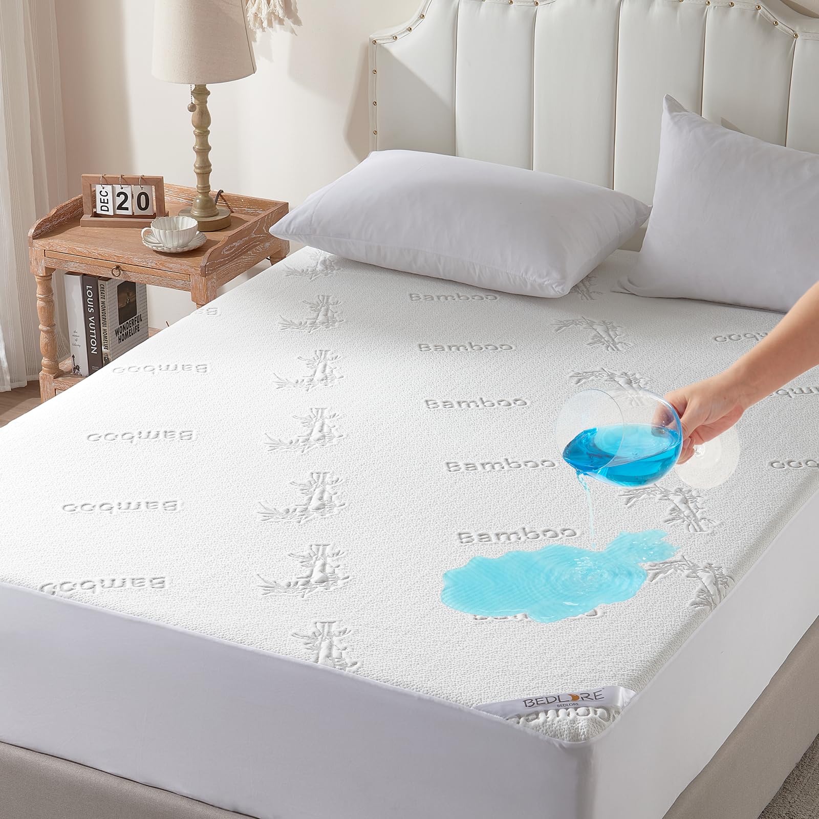Photo 1 of Waterproof Queen Size Mattress Protector, Mattress Pad Fitted 6"-18" Deep Pocket, 3D Air Fabric Bed Mattress Cover Noiseless Washable for Bedroom, Hotel
