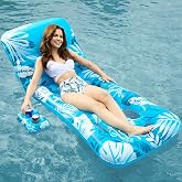 Jasonwell Inflatable Pool Float Adult - Pool Floaties Lounger Floats Floating Chair Raft with Adjustable Backrest Cup Holders Water Floaty Lake Lounge Tanning Floats Beach Party Toys for Adults