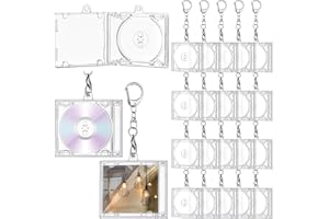 Misdary 20 Pcs Mini Cd Holder Keychain Album Case Plastic Player Shaped Key Pendant Blank DVD Case Clear CD Jewel Keyring for DIY