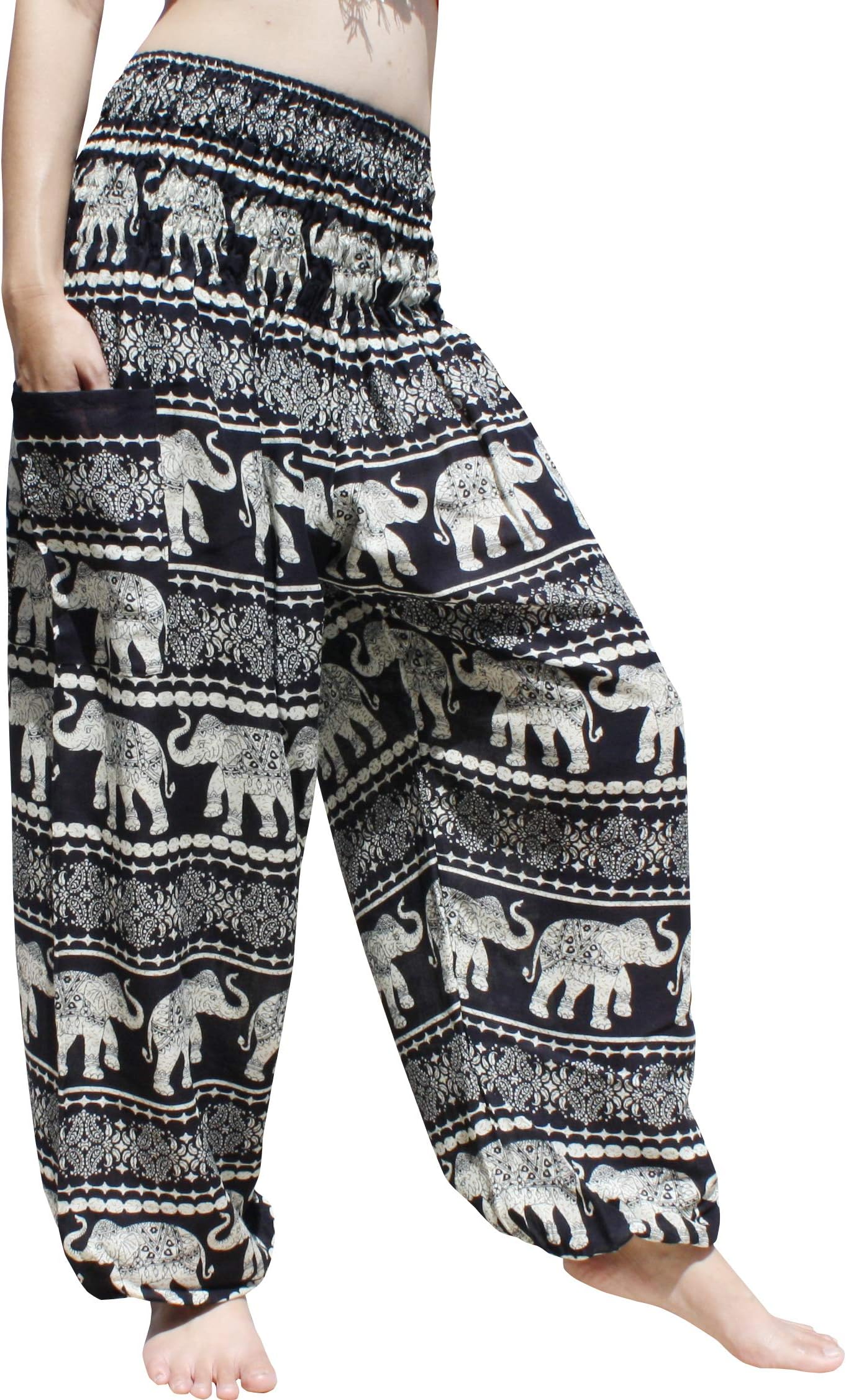 Smocked Waist Women's Yoga Palazzo Summer Hippie Boho Harem Pants Asian Art