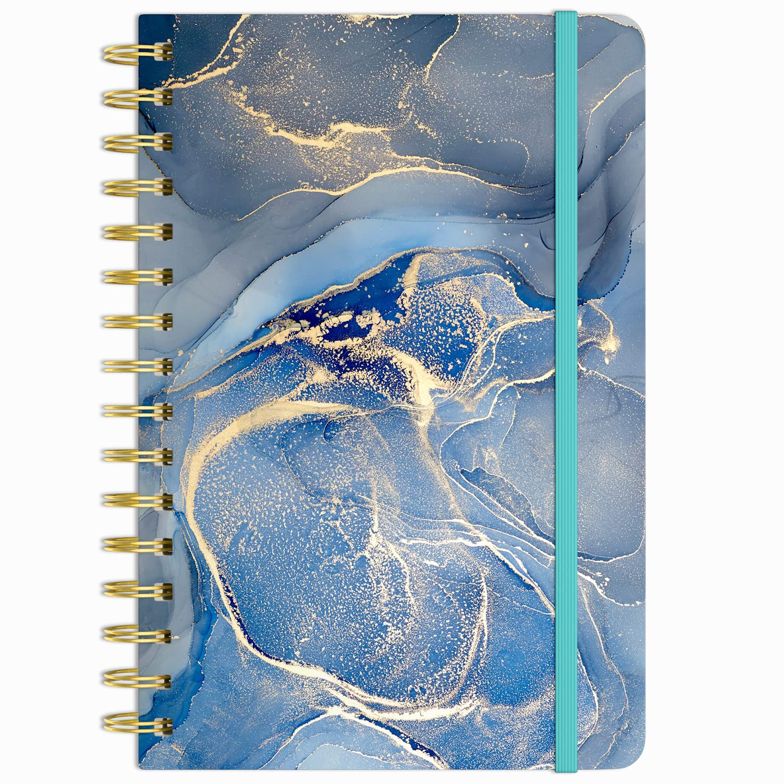 Huamxe Spiral Journal Notebook, Marble Hardcover Lined Journal for Women, Medium 6 x 8.4 in, 160 Pages Thick Paper, Cute A5 College Ruled Notebooks for Journaling Writing Work Office School, Blue