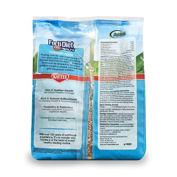 KAYTEE FORTI-DIET PRO HEALTH NOURISH+PROTECT PARAKEET FOOD, COMPREHENSIVE NUTRITION BACKED BY SCIENCE, DIGESTIVE HEALTH, IMMUNE SUPPORT, 2 POUNDS