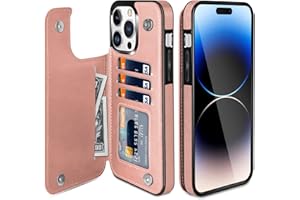 iMangoo for iPhone 14 Pro Max Case with Card Holder Slots PU Leather iPhone 14 Pro Max Wallet Cases Credit Card Cash Pocket Kickstand Shockproof Protective Flip Cover for Men Women Girls Rose Gold