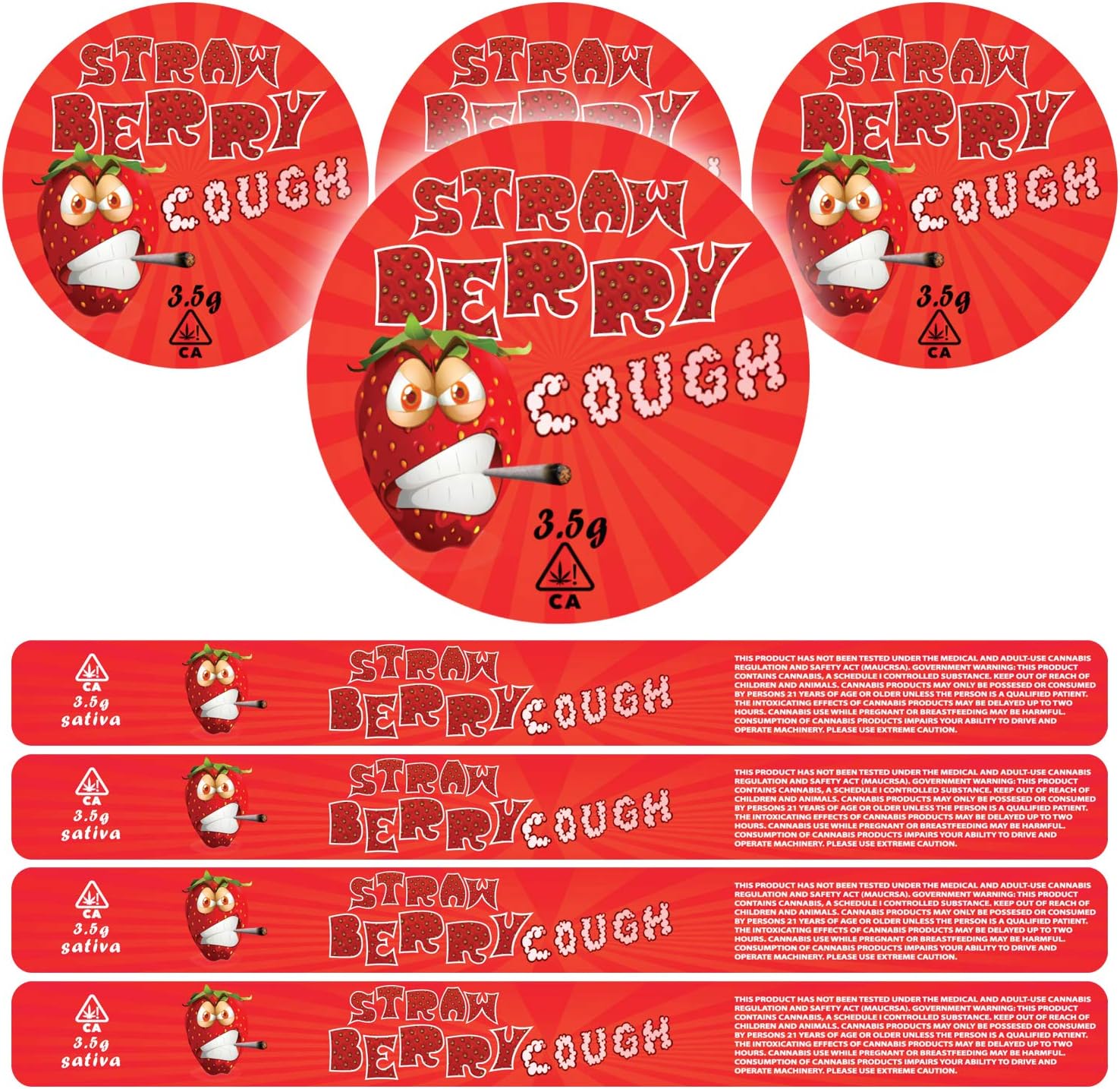 100ml Pressitin Stickers - Lid and Label - 3.5g Cali Press Tin Stickers - Strawberry Cough x30