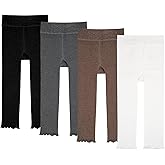 Meeshine 4 Pack Girls Fleece Lined Leggings Winter Warm Footless Ruffle Full Length Pants Stocking Tights for 2-8T Kids