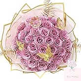 SEMONONIA DIY Glitter Roses Bouquet Pink - 36 Pack Artificial Rose Bouquet Shiny Fake Eternal Floral for Elegance Wedding Bouquet Anniversary Birthday