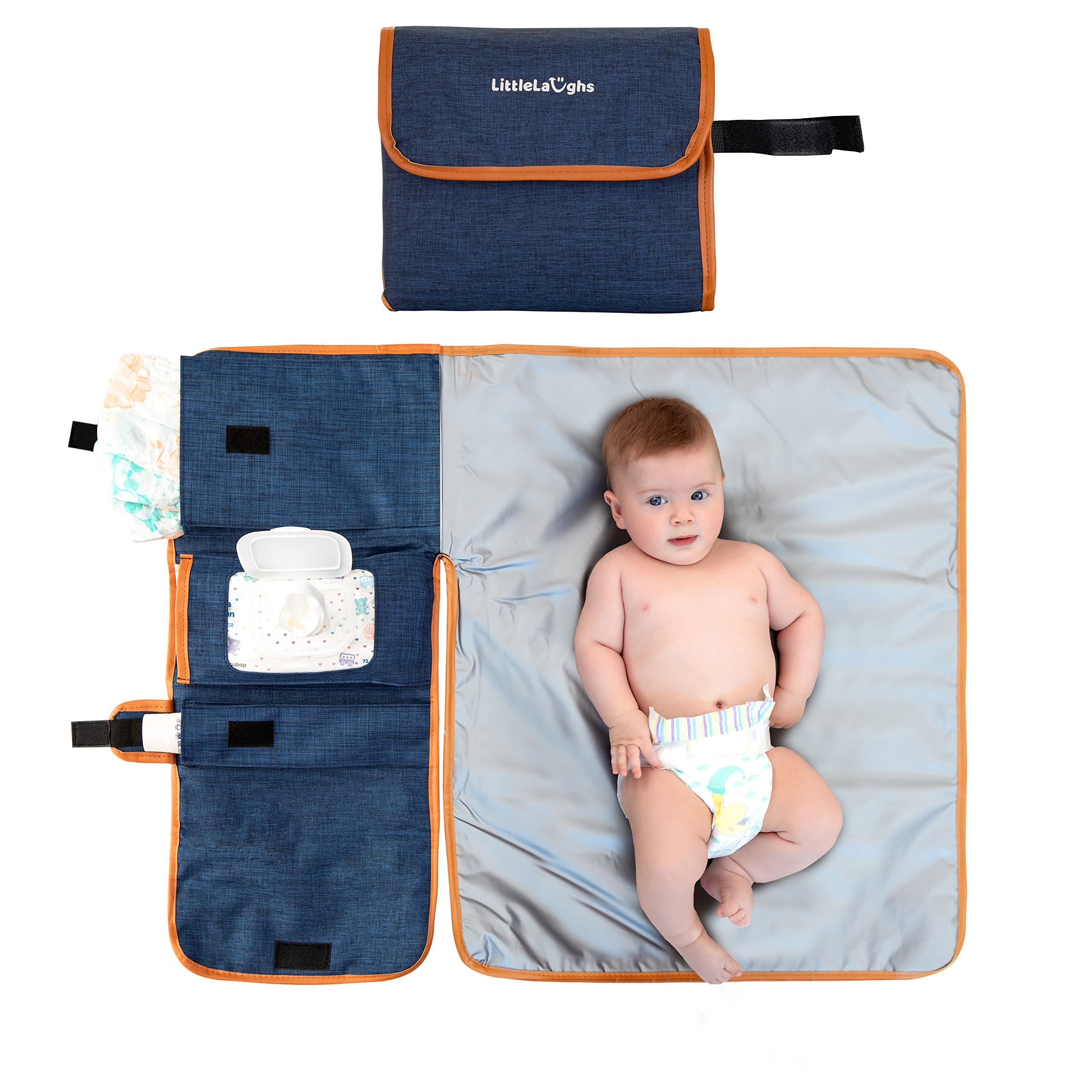 Portable Nappy Changing Mat – Travel Change Pad Station - Storage Pockets for Diaper, Cream, Tissues and Other Essentials – Easy to Clean & Waterproof - Practical Baby Shower Gift