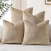 decorUhome Set of 4 Neutral Light Brown Throw Pillow Covers 18x18 Inch, Decorative Soft Plush Flannel Double-Sided Fluffy Couch Spring Pillow Covers, Farmhouse Cushion Covers for Sofa Living Room