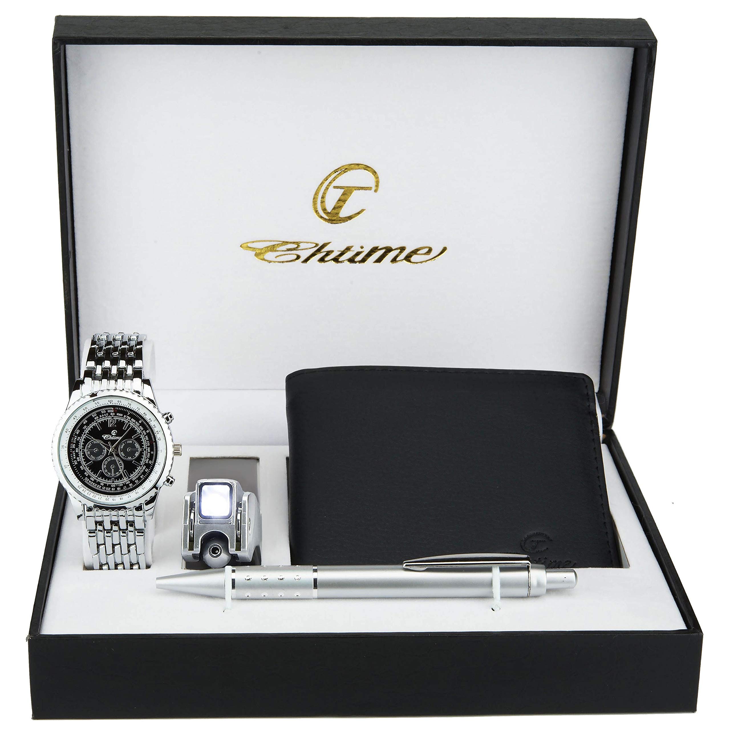 BELLOS Gift Set Men's Watch - Wallet - Multifunction Tool with LED Lamp - Pen