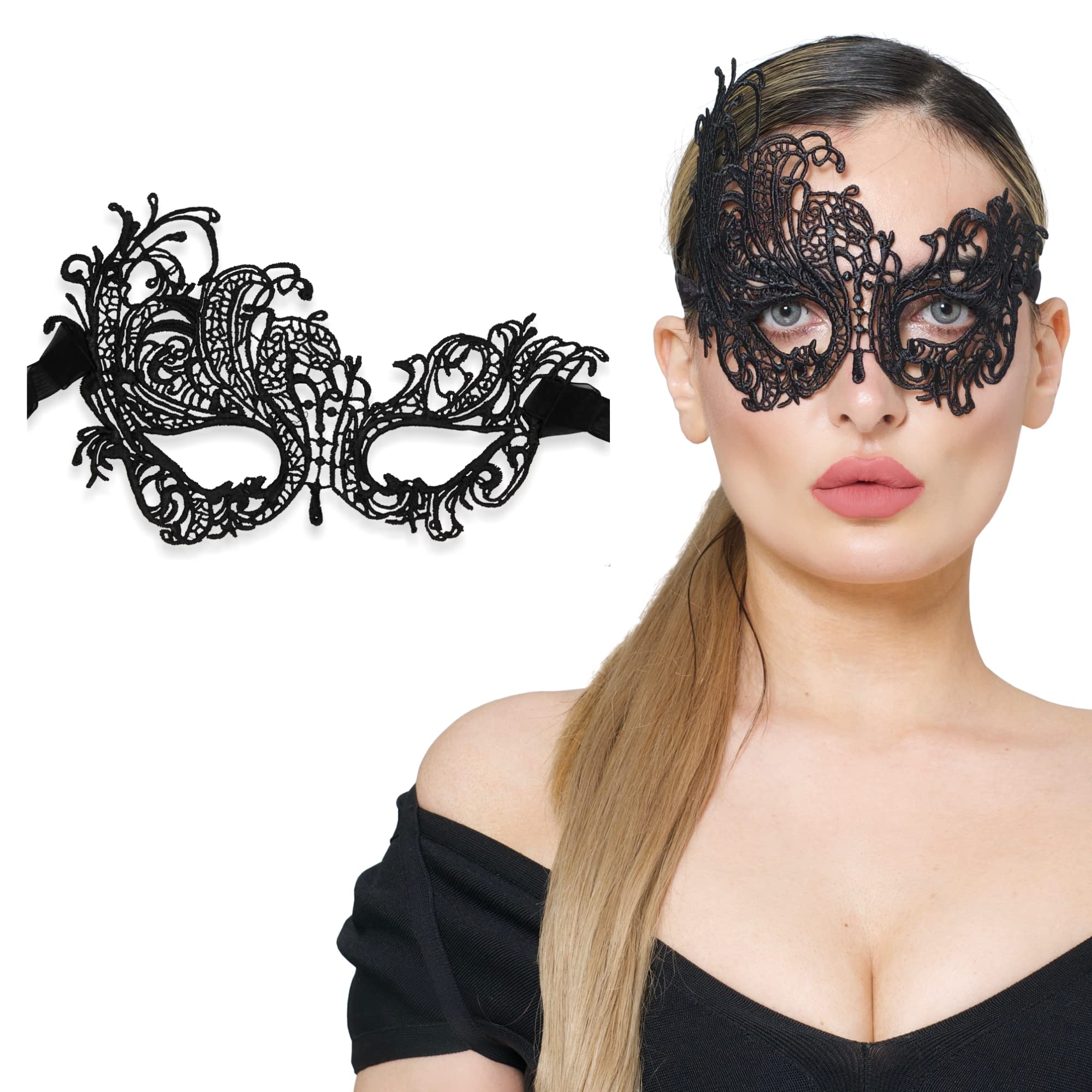 Masquerade Mask For Women Lace Masquerade Masks for Masquerade Party, Swan Black Elastic, One Size