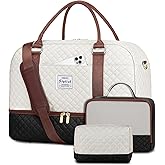 Travel Duffle Bags for Women - Overnight Weekender Bags With Toiletry Bag Carry On Duffel Bags with Shoe Compartment Hospital Bag with Wet Pocket for Labor Delivery Black Brown