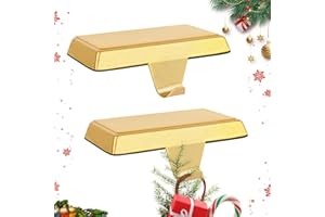 HOMJOY 2 Pack Metal Christmas Stocking Holders for Mantle Heavy Duty Stocking Hangers Stocking Hook Christmas Ornaments for Counter Tables Window Fireplace Mantle Decoration (Gold)