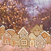 9Pcs Christmas Gingerbread House Tabletop Decorations Wooden Gingerbread Village Houses Table Centerpiece for Winter Holiday Home Office Coffee Bar Mantel Tabletop