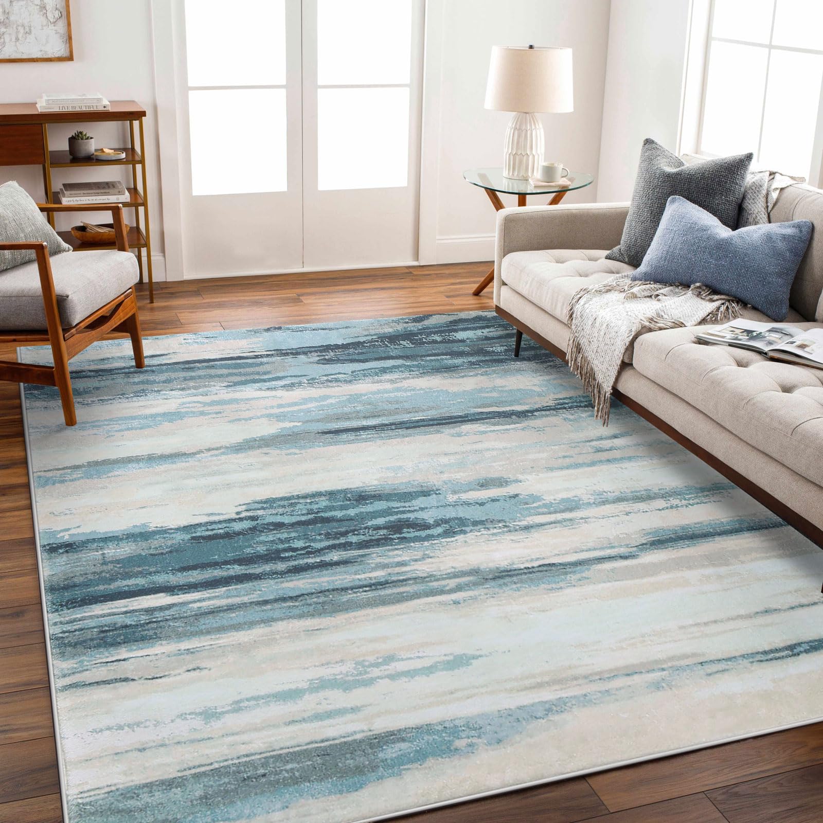 Tinyboy-hbq Rugs Living Room 200x250cm, Modern Soft Rug Bedroom Non Slip Short Pile Blue Large Abstract Area Rugs Carpet Home Decor