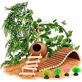 10PCS Crested Gecko Tank Accessories, Reptile Plants Bridge Vines, Coconut Shell with Ladder for Lizard, Chameleon Cage, Snakes, Hermit Crab, Leopard Gecko Tank Accessories, Terrarium Decor