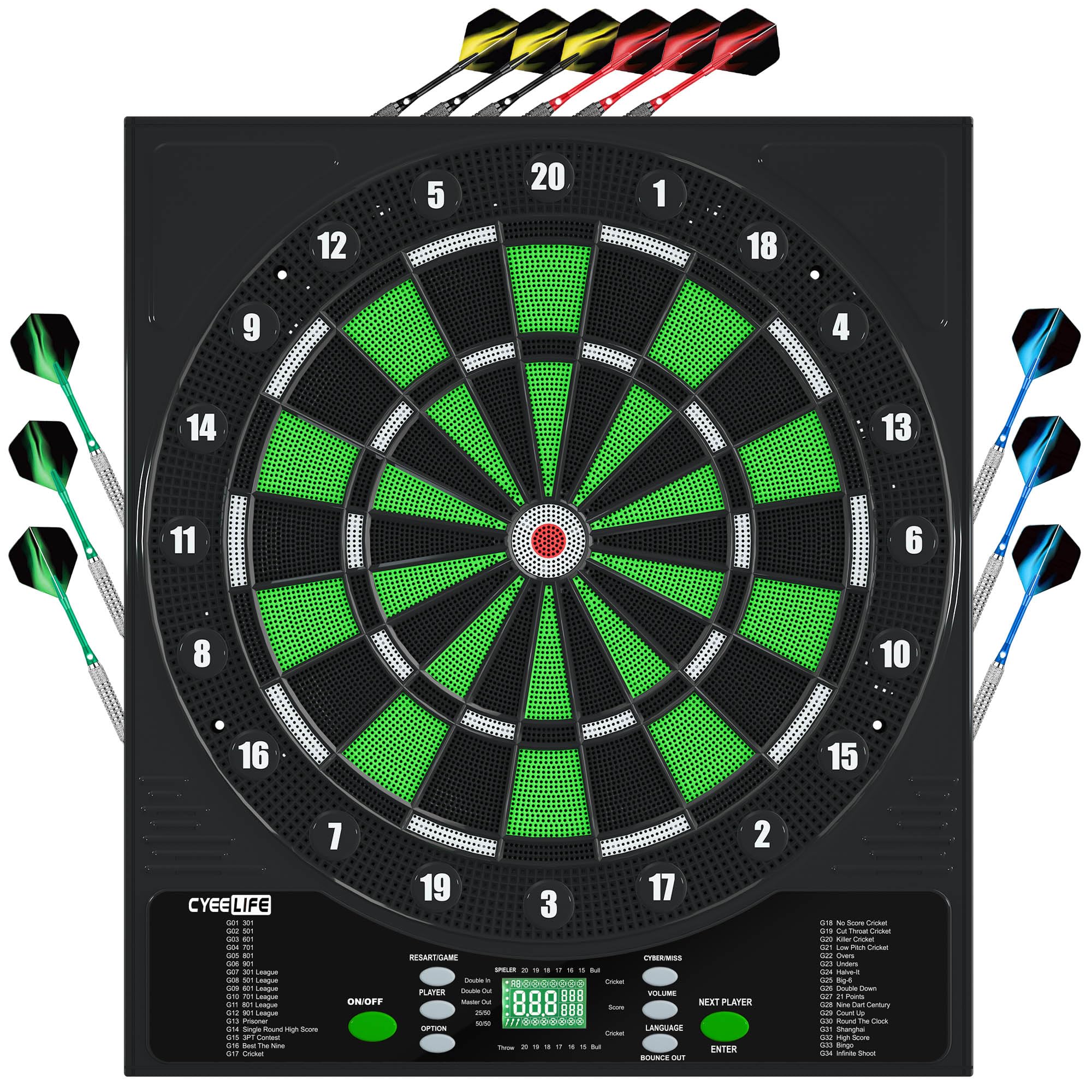 Photo 1 of *USED*
CyeeLife Electronic Dart Board,Soft Tip Dartboard Set,Digital Electric Dart Boards with LED
*See Clerk Notes*