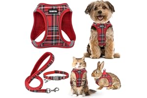 GAMUDA Small Dog Harness Collar and Leash Set, Step in No Chock No Pull Soft Mesh Adjustable Dog Vest Harnesses Plaid Reflective for Dogs Puppy Cats Kitten Rabbit (Red, M)