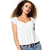 Ardrem Women Babydoll Peplum Tank Top Sweetheart Neck Ruffle Cap Sleeve Tank Tops Backless Smocked Shirts Flowy Tops