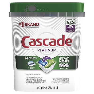 Cascade Platinum Dishwasher Pods, ActionPacs Detergent, Fresh, 62 Count