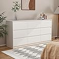 Homsee 9 Drawers Double Dresser, Modern Wood Dresser Chest of Drawers with Large Storage Space for Bedroom, White (63”L x 15.7”W x 31.5”H)
