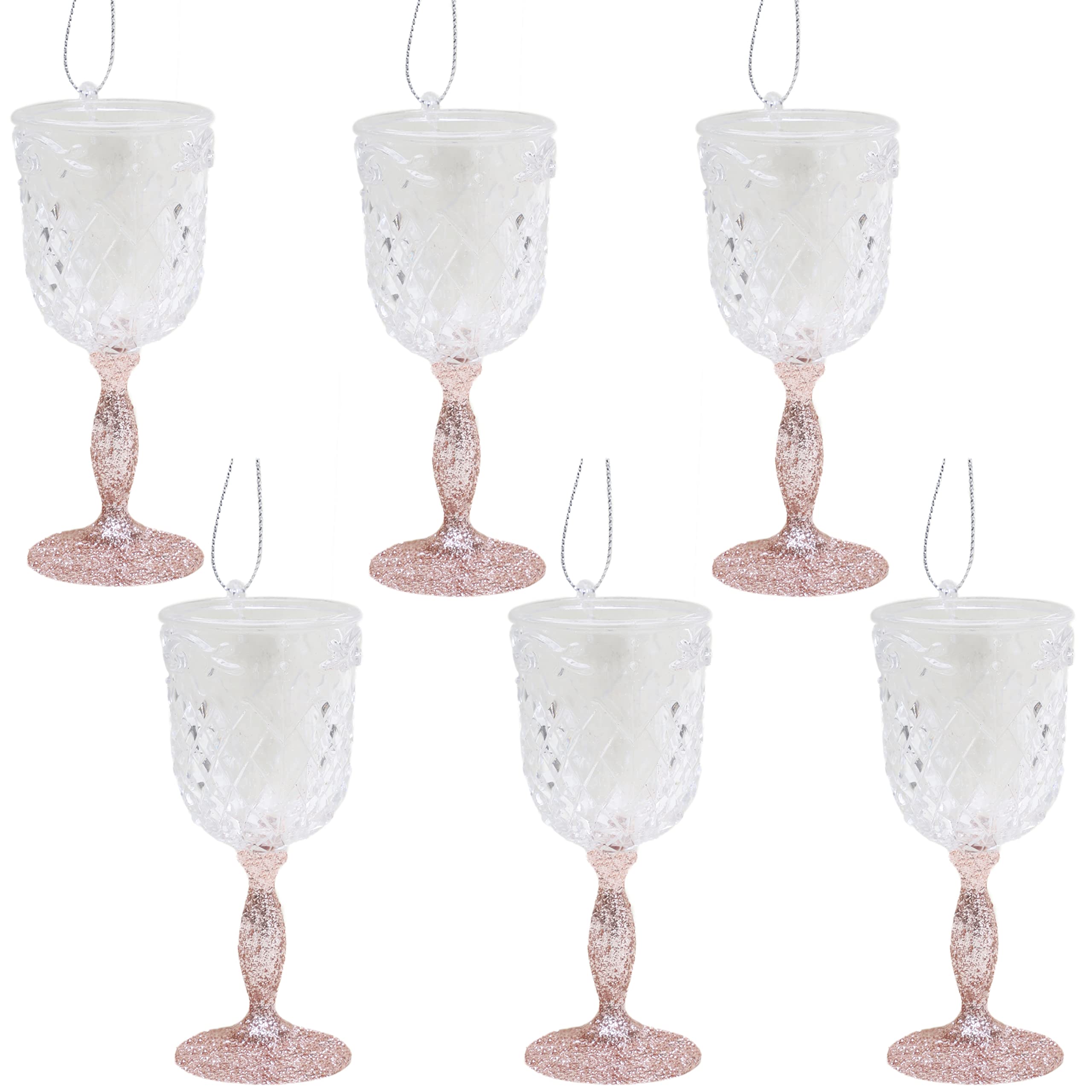 Christmas Concepts® 10cm Glitter Wine Glass Decorations - Luxury Christmas Tree Decorations (Rose Gold, Pack of 6)