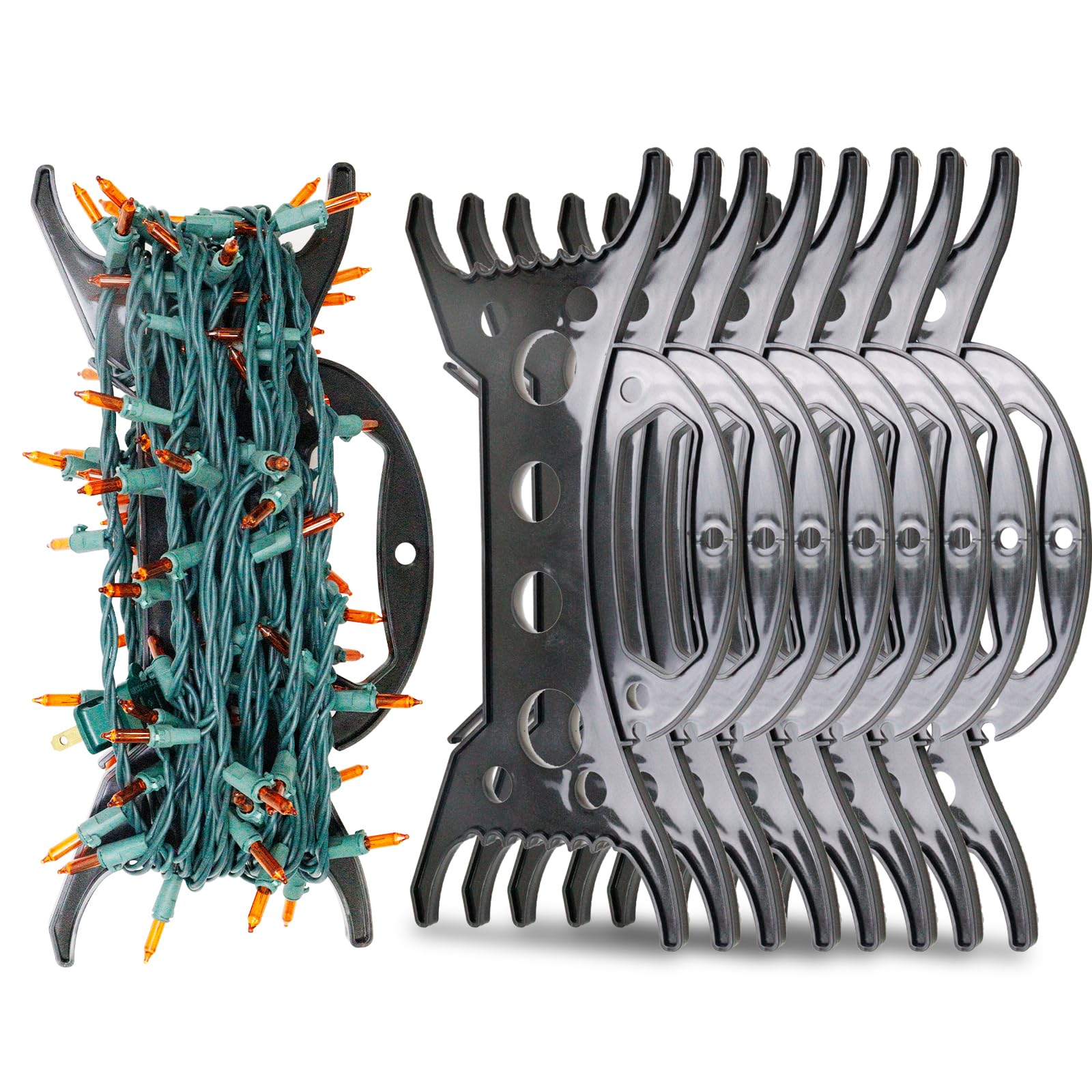 Filltown 8 Pcs Christmas Light Organiser, Multi-functional Holiday Light Organiser, Light Cord Organiser, Christmas Light Organiser for String Lights, Extension Cords, Wreaths, Beads, and More, Black