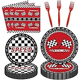 FVEOCR 80Pcs Racing Theme Party Plates and Napkins Race Car Birthday Party Supplies Racing Car Tableware Set Serves 20
