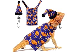 TUKOAW Halloween Bearded Dragon Costume, Cute Pumpkin Pattern Holiday Small Pet Clothes and Hat Set Outfit, Lizard Reptiles S
