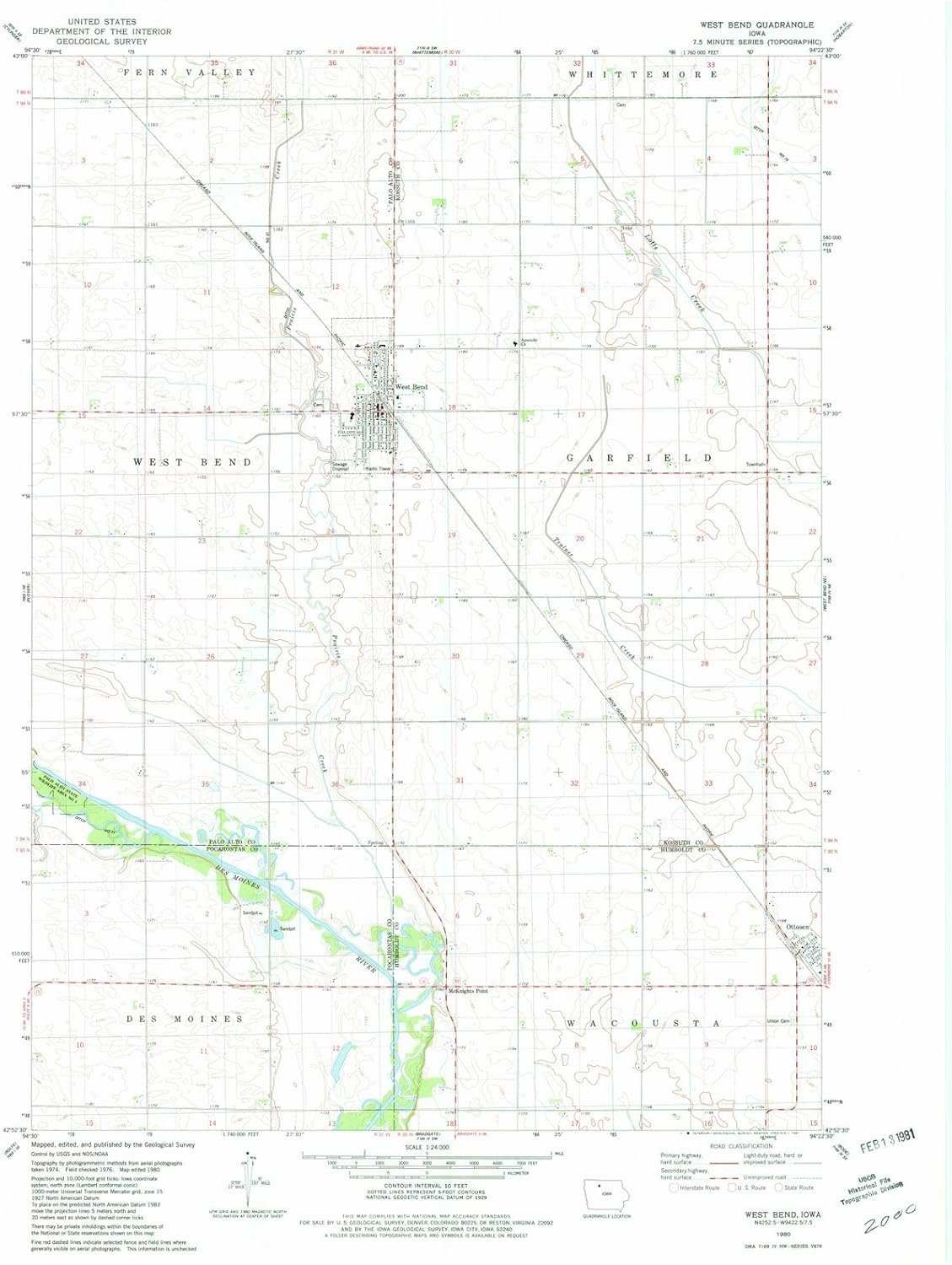 1980 West Bend, IA - Iowa - USGS Historical Topographic Map : 44in x 55in