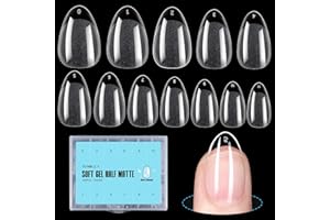TOMICCA Short Almond Nail Tips, 360Pcs Soft Nail Tips Almond Shape Short, 12 Sizes Half Matte Acrylic Almond Nail Tips, Fake Nail Tips for Home DIY Salon