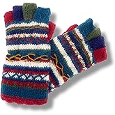 Ella Sussman Hand Knit Winter Half Fingerless Striped Texting Gloves Warm Wool Fleece Lined
