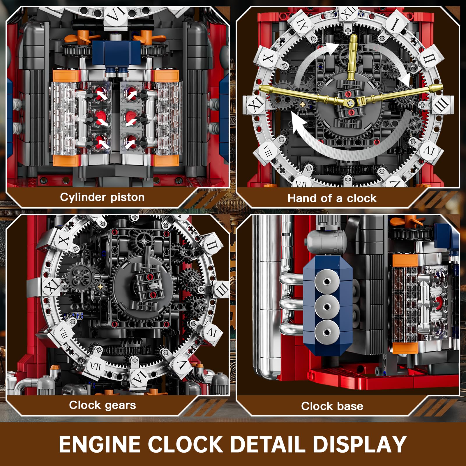 Mould King 10187 Technik Ferngesteuert Mechanische Engine Uhr Klemmbausteine mit APP Retro Pendeluhr Bausteine DIY Bauspielzeug Kompatibel mit Andere Marken(1601 Teile) 6
