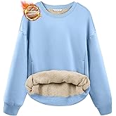 SANTINY Women's Fleece Sherpa Lined Sweatshirt Warm Winter Pullover Sweaters Cozy Thick Crewneck Sweatshirts with Pockets