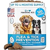 Chewable Flea and Tick Prevention for Dogs - 120 Soft Chews Made in USA - Oral Flea and Tick Control Pills for Small, Medium, Large Dogs and Puppies - Skin and Coat Supplement Treats for All Breeds