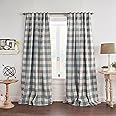 Elrene Home Fashions Farmhouse Living Grainger Buffalo-Check Blackout Window Curtain, Living Room and Bedroom Drape with Rod Pocket Tabs, 52" x 84", Chambray, 1 Panel