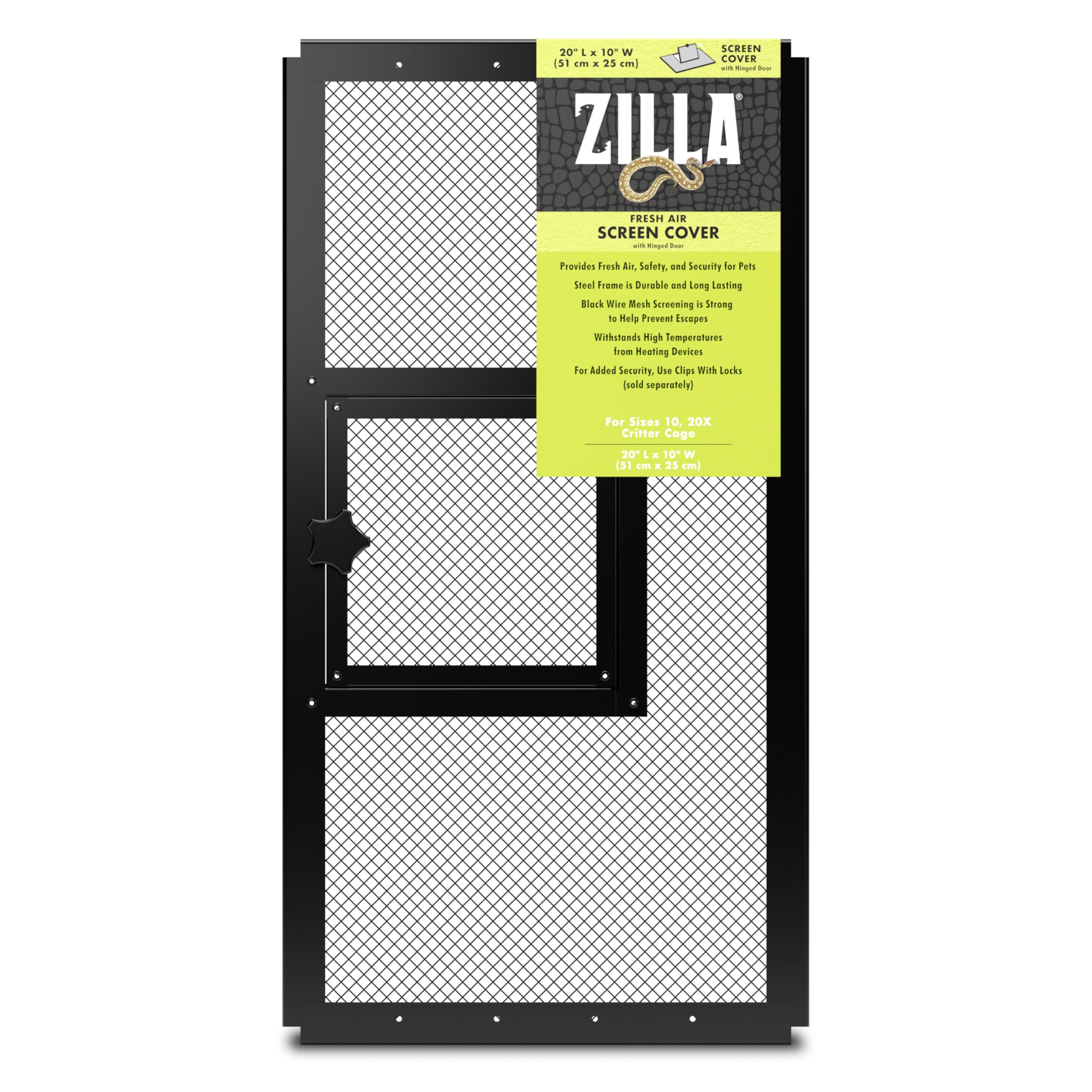 ZILLA Reptile Terrarium Covers Fresh Air Screen, Hinge, 20x10-inch (Metal Mesh)