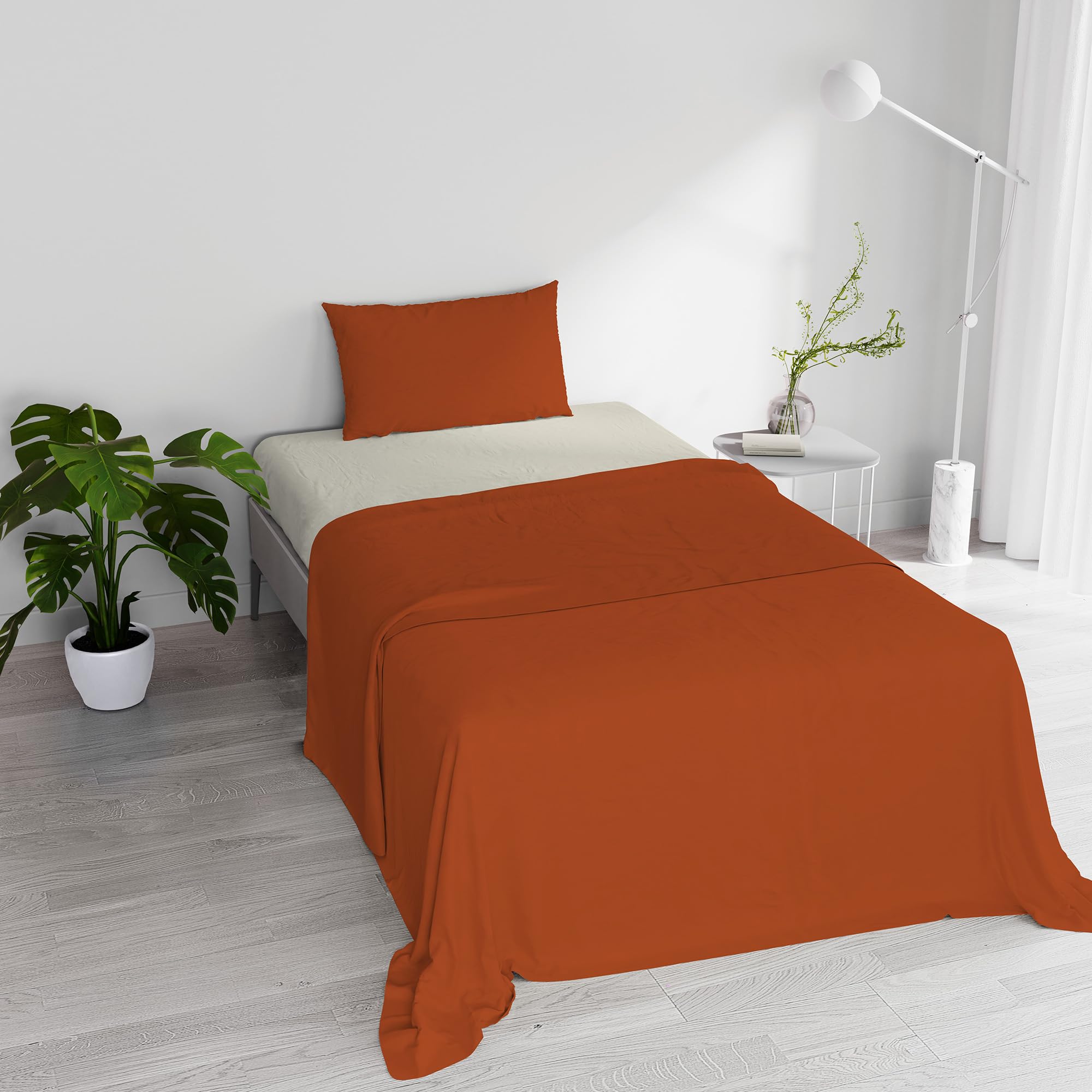 Italian Bed Linen Bed Set 100% Cotton Natural Color, Earth/Cream, Single