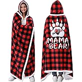Best Mom Gifts for Valentines Day from Daughter Son kids, Mama Bear Buffalo Plaid Wearable Blanket Hoodie for Women Mother Birthday Gifts for Mother-in-Law Wife Gift from Husband New Mom Gift Set