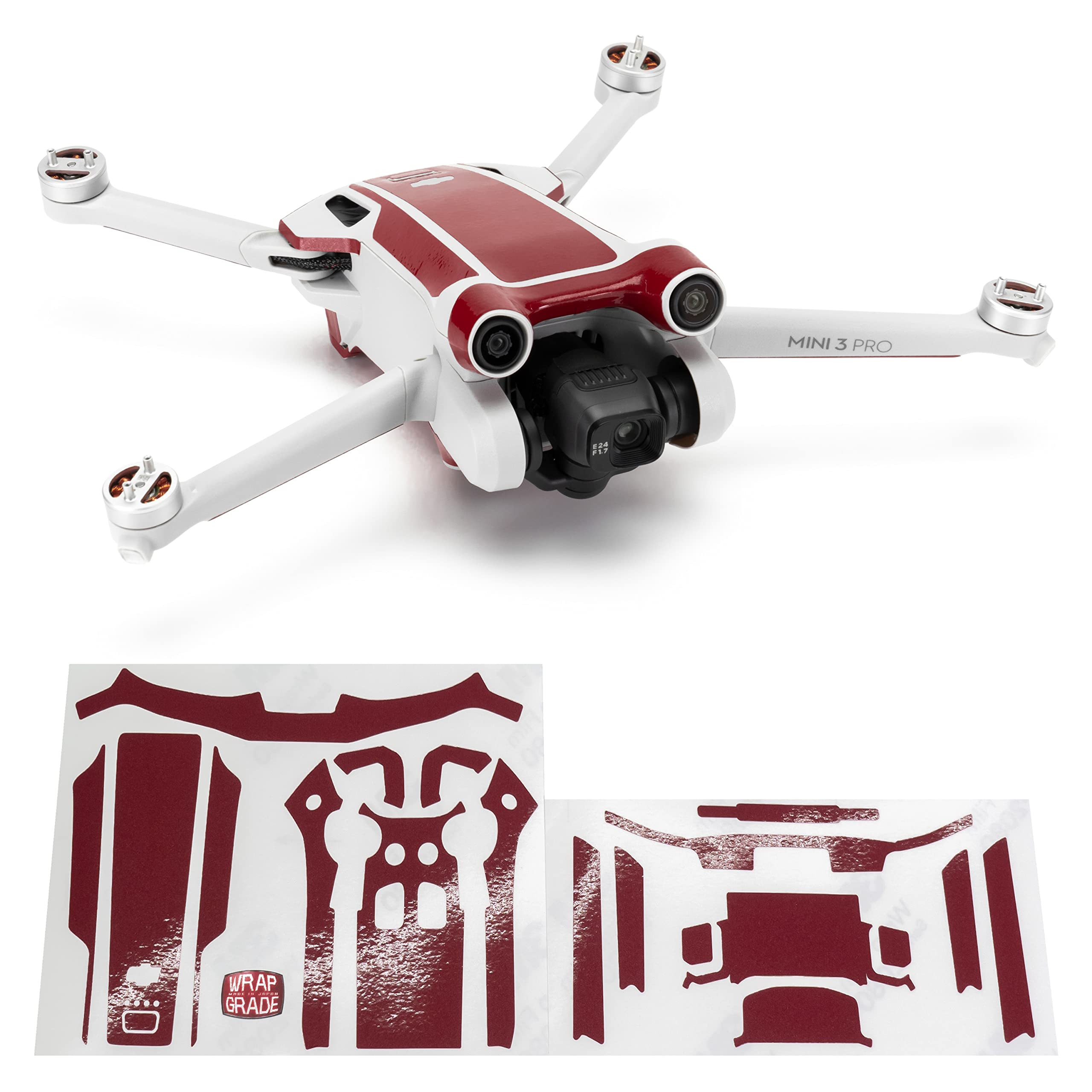 WRAPGRADE Skin Stickers compatible with DJI Mini 3 Pro | Accent Color (JAPAN RED) — image 1