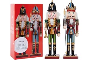 THE TWIDDLERS 2 Wooden Nutcracker Christmas Decorations 12 Inch/ 30cm Nutcracker Soldier & King (Red), Christmas Nutcracker F