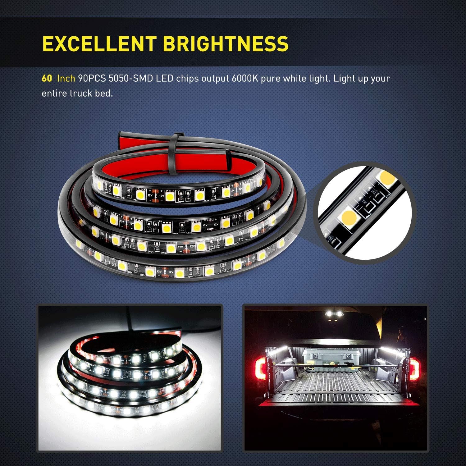 Nilight 2PCS 60'' 180 LEDs Bed Strip Kit with Waterproof On/Off Switch Blade Fuse 2-Way Splitter Extension Cable for Cargo, Pickup Truck, SUV, RV, Boat, 2 Years Warranty: Automotive
